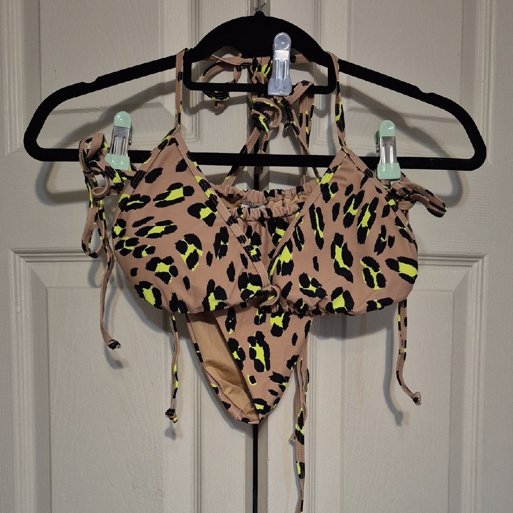Fabletics Leopard Print Triangle Top And Bottom B… - image 1